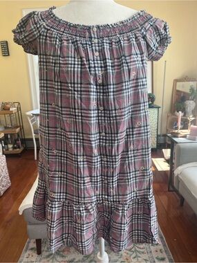 Plaid Anthropologie  Off-Shoulder Button-Front Dress with Ruffle Hem